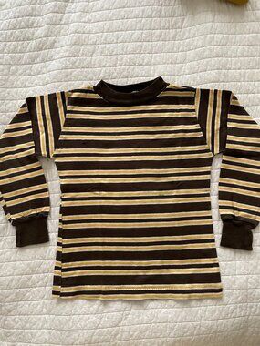 Vintage 70s Kids Striped Knit Mock Neck Long Sleeve Shirt Size 6x/7